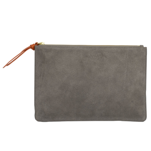 Leather Clutch Taupe Suede