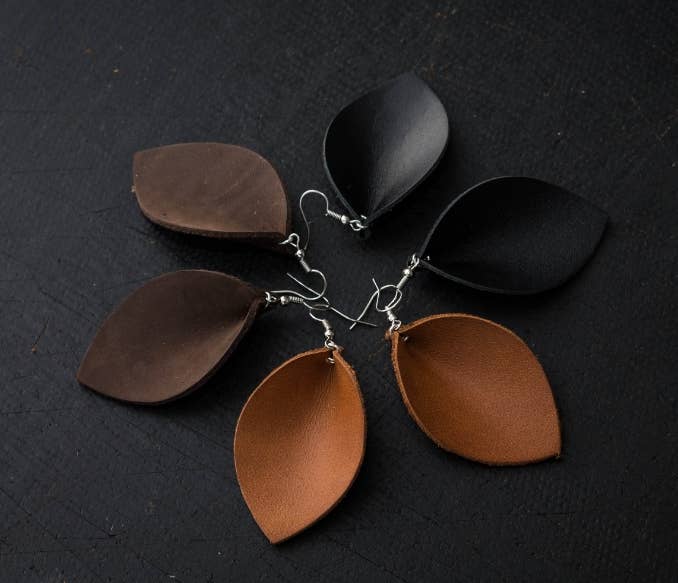Leather Leaf Earrings - T E R R A