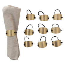 Load image into Gallery viewer, Hammered Brass &amp; Suede Napkin Rings Set of 4
