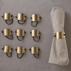 Hammered Brass & Suede Napkin Rings Set of 4